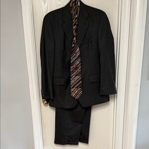 Men's Black Pinstripe Suit with Tie